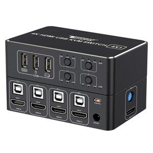 Tendak HDMI KVM Switch, 4K HDMI 4 in 1 Out KVM Switch Box Keyboard Mouse Printer